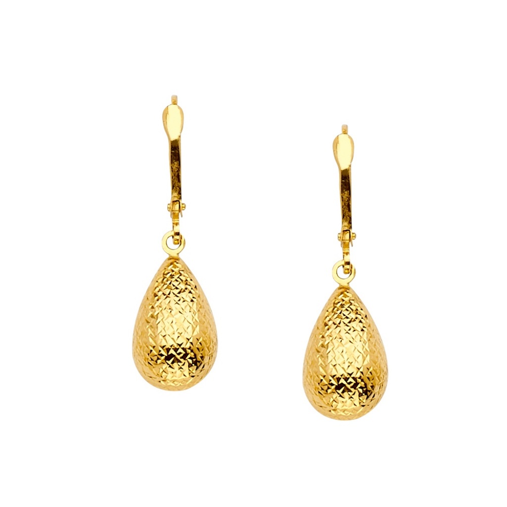 14K Yellow Gold Hollow Teardrop Earrings for Women